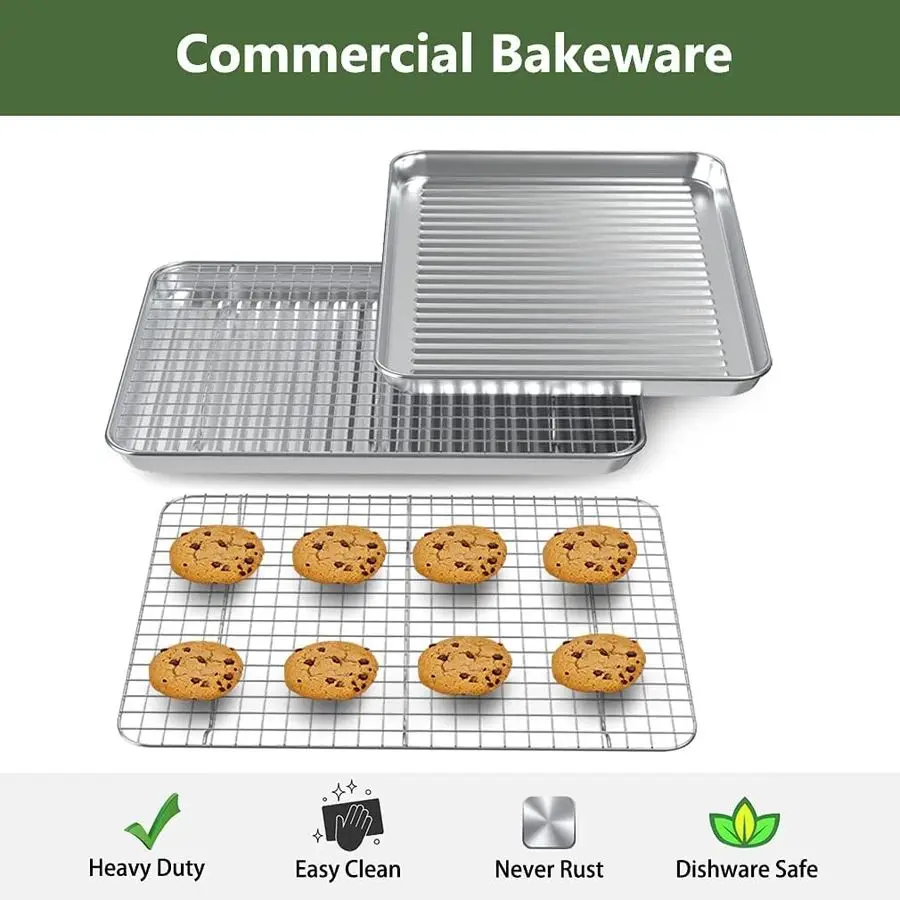 

Baking Sheet with Rack Set 2 Pans 2 Racks, Stainless Steel Cookie Sheet with Cooling Rack, Nonstick Baking Pan, Warp Resistant a