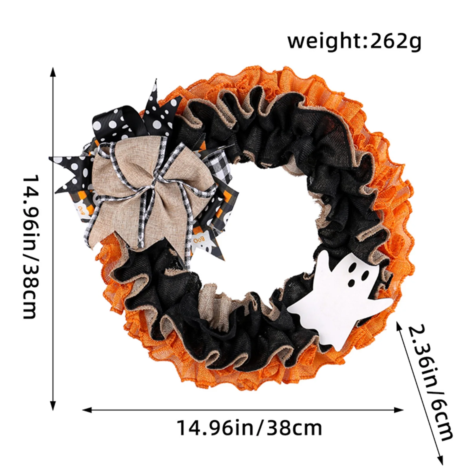 Couronne d'Halloween de 38cm, Guirxiété Décorative d'Nikpour Porte d'Entrée, ixde Fantôme, 2025