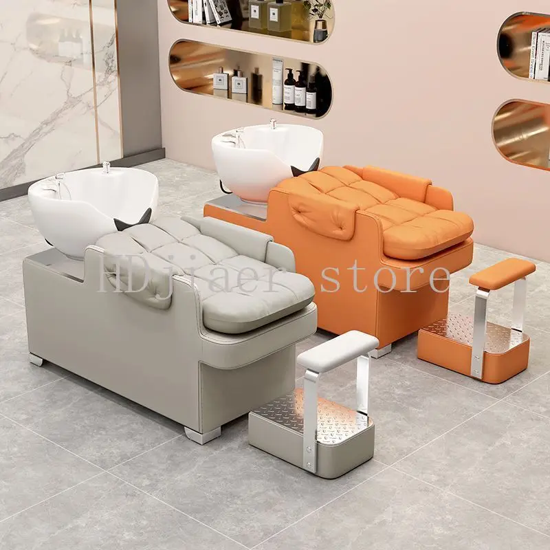 

High-End Semi-Reclining Shampoo Bed for Hair Salons – Ceramic Rinse Bed, Trendy Design for Stylish Barber Shops