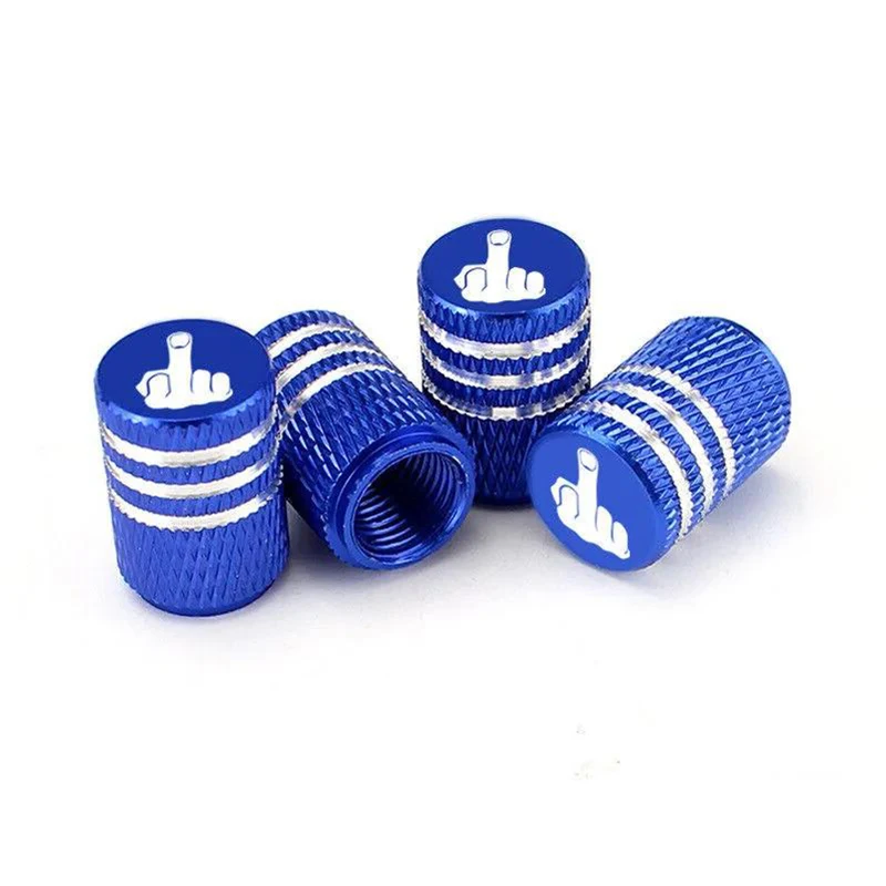 

One Set (4pcs) Ram F150 250 Silverado Car Accessories Blue Middle Finger Stem Air Caps Wheel Tire Valve