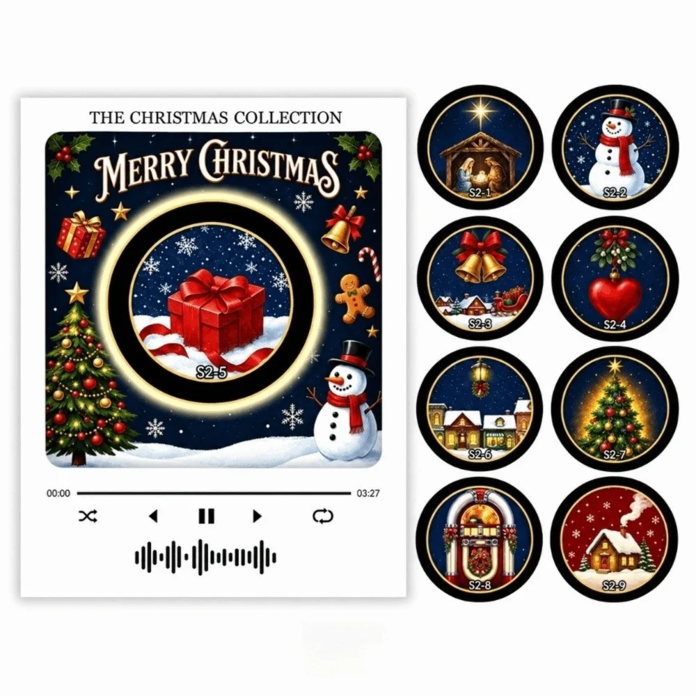 Christmas Mini Vinyl Record Music Player Refrigerator Magnet with 9 NFC Fridge Records NFC Music Box Christmas Music Box