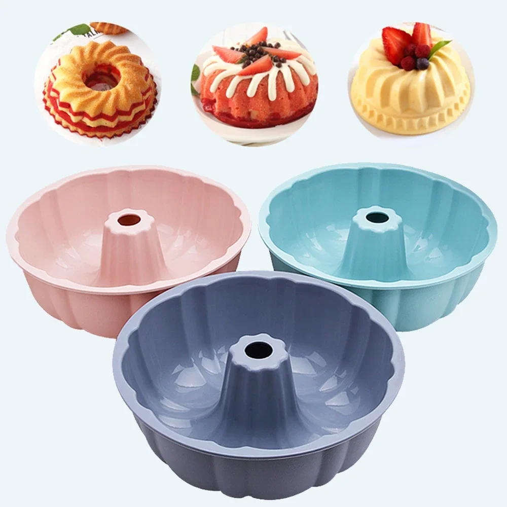 Molde de silicone Pastelaria Chiffon Bolo Molde Forma Redonda Bundt Pão Bakeware DIY Bolo Decoração Baking Pan Mousse Sobremesa Tray Tool