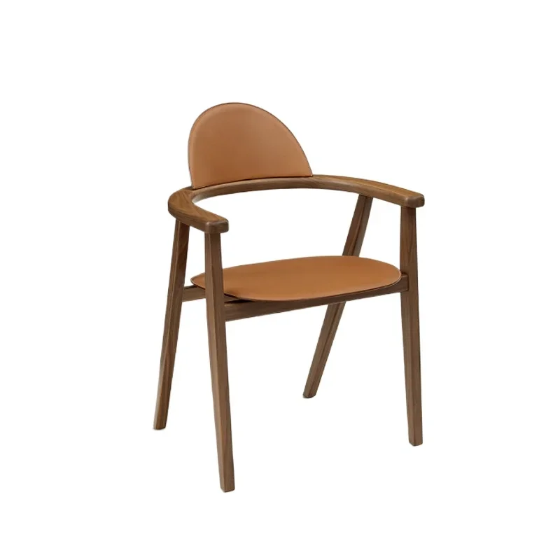 

Italian light luxury haute couture furniture, modern simple walnut leather fabric single dining chair