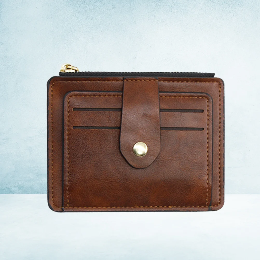 حامل البطاقة محفظة من البولي يوريثان بني متعدد البطاقات بسحاب مشبك نمط متين للنساء محفظة نقود معدنية حامل ائتمان #4