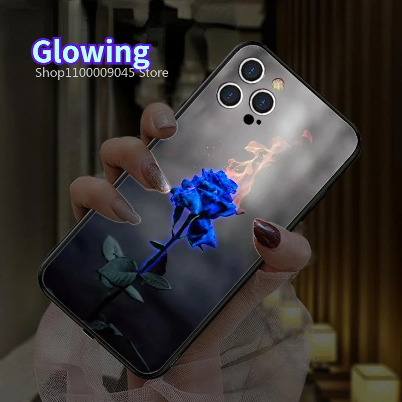 

LED Light Up Glowing Luminous Tempered Glass Back Phone Case For Xiaomi 13 12 X 11 Pro Ultra Redmi K60 E K50 K40 S Cover Shells
