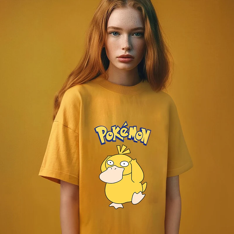 Pokemon Pikachu Printed Children's Clothing Kids T-shirt Cotton Short-sleeved Yellow Top for Girls