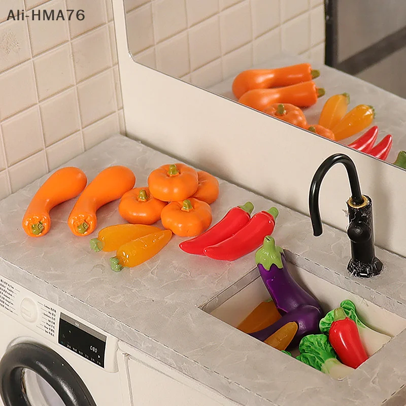 HMA76-1/12 Dollhouse Simulation Vegetable Basket Set Dollhouse Vegetables Decoration Dolls House Miniature Kitchen Play Toys