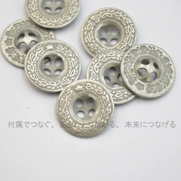 

YKK Japan Imported Metal Hand Sewn Four-eye Button Laurel 15mm Ancient Silver Retro Copper