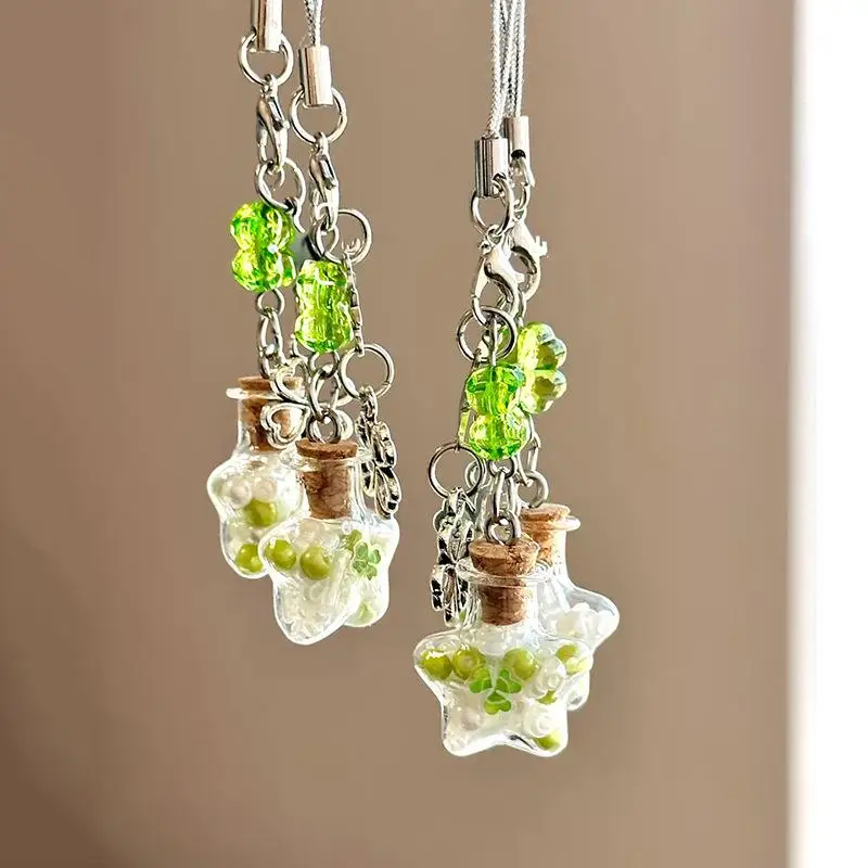 سحر الموضة محظوظ أربع أوراق البرسيم متمنيا زجاجة مطرز قلادة هاتف حلية عصرية الهاتف الخليوي كيرينغ حزام الحبل