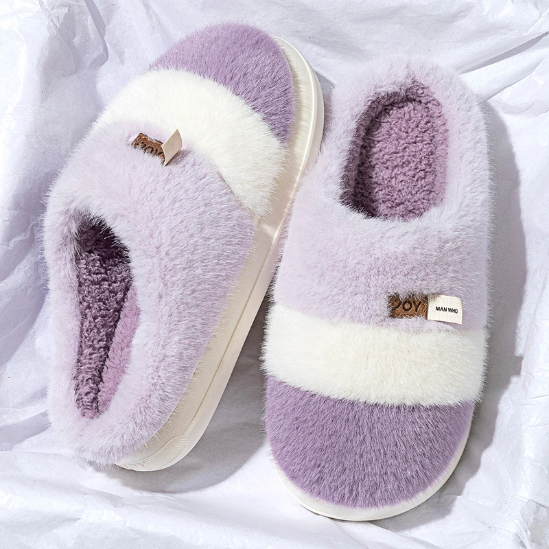 Mixed Color Fluffy Furry Home Slippers Women Comfort Indoor Soft Sole Platform Plush Slides Woman Non Slip Warm Cotton Slippers
