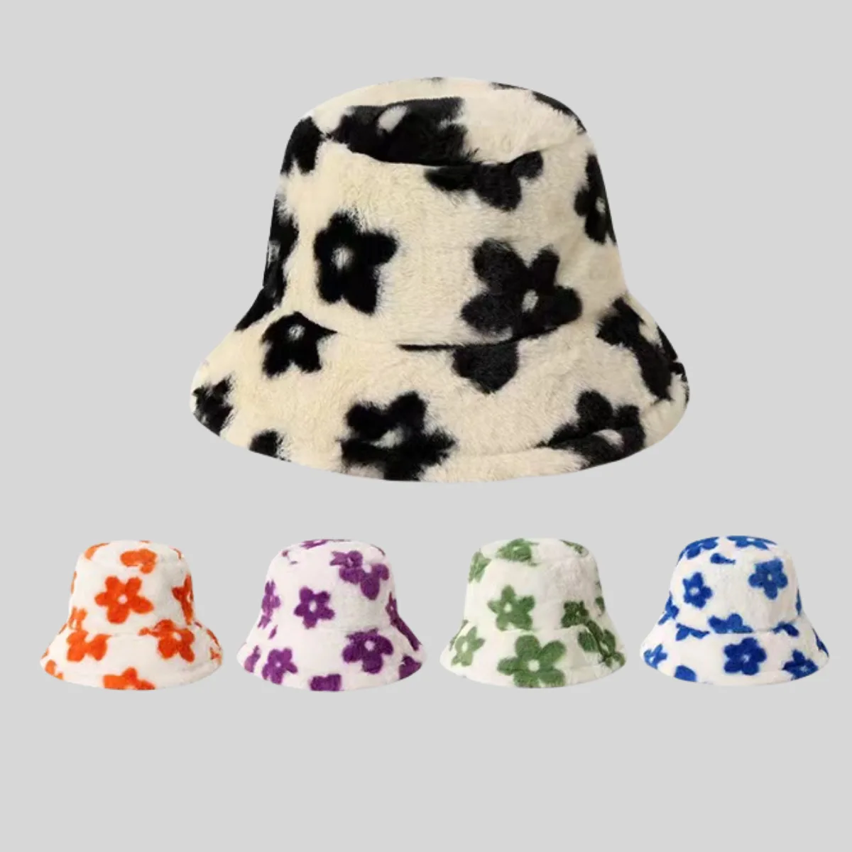 One piece of autumn and winter unisex plush warm flower bucket hat, fresh and versatile.