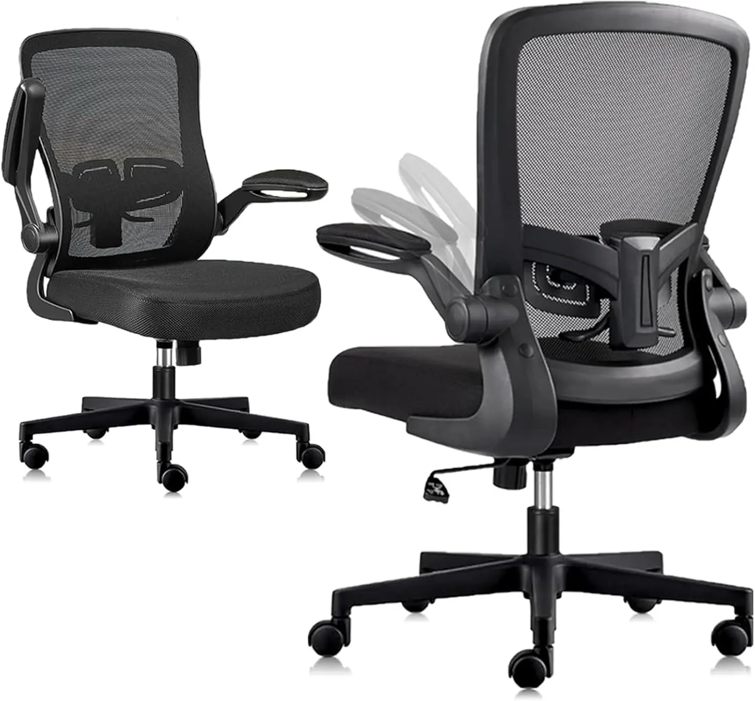 

Office Desk Chair With Wheels Ergonomic Breathable Mesh Desk Chair With Lumbar Support Adjustable Flip-Up A Executive Rolling