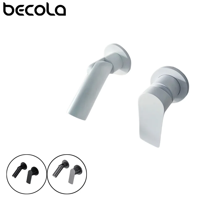 

Becola Gunmetal Gray Black Basin Faucet Brass Concealed Basin Faucet Into the Wall Faucet Hot and Cold Concealed Folding Outlet