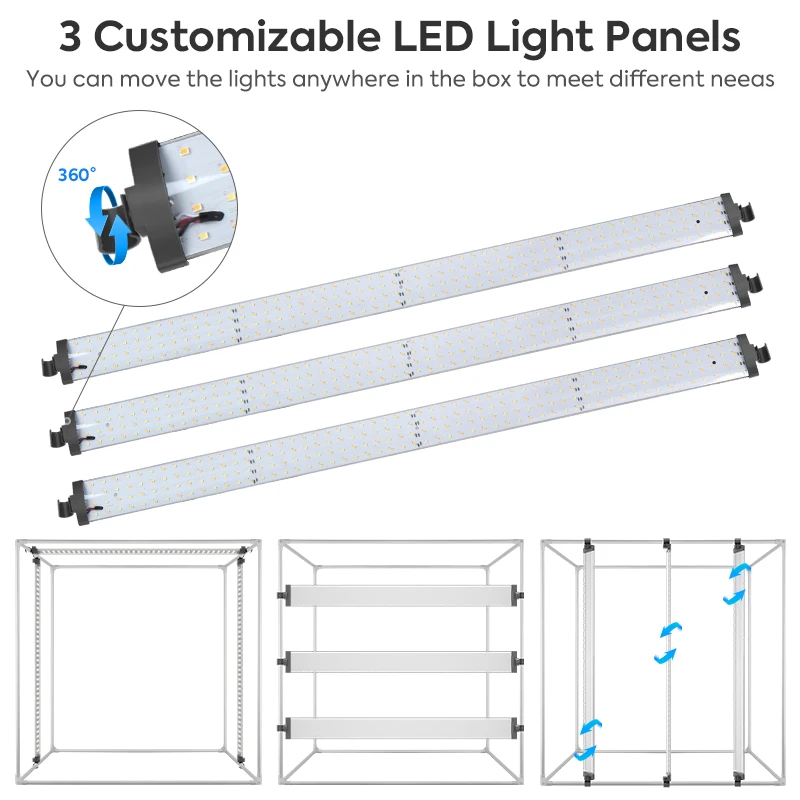 Light Box 80*80*80cm photography tent with 3 Dimming Lights Panel,photo box with black/white/yellow Backdrops for shooting