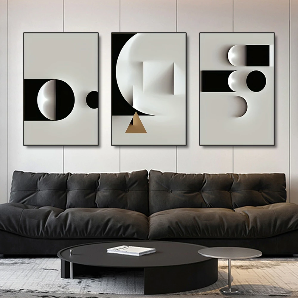 أبيض وأسود هندسية مجردة قماش يطبع الشمال غرفة المعيشة جدار الفن الملصقات صور الزخرفية #5