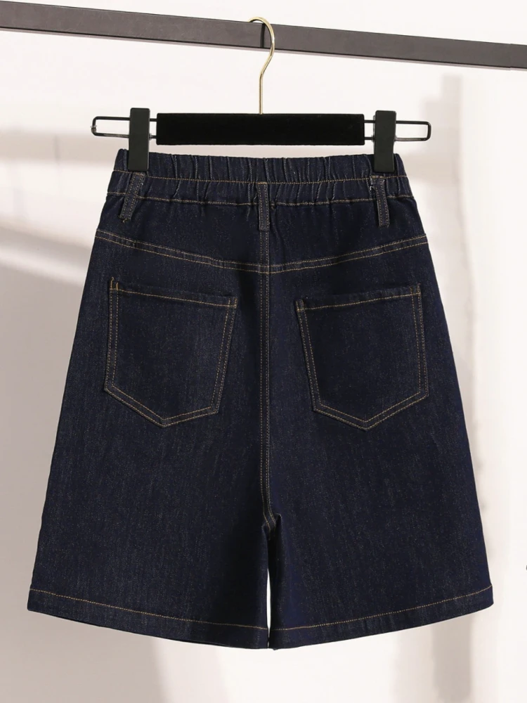Fashionable high waisted denim five cropped pants women summer contrasting color button decorations versatile casual shorts