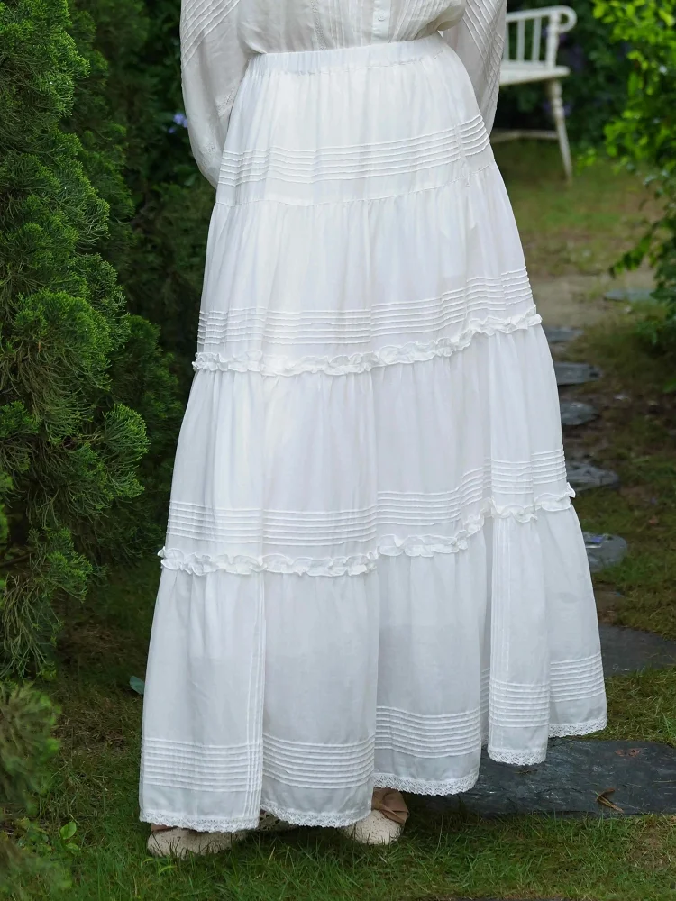 

Spring Summer Women Forest Style Mini Pleated Skirt, Black and White Two-Color Set, Long Length Flared Cotton Skirts