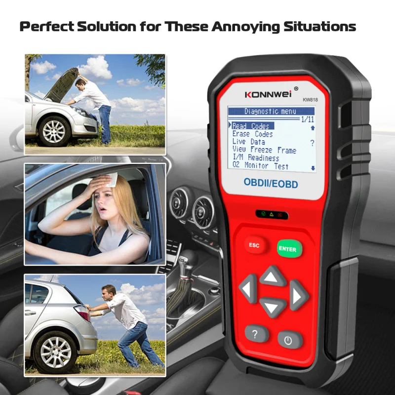 KONNWEI KW818 OBDII ODB2 EOBD All Diagnostic Scanner 12V Battery Tester Check Engine Automotive Code Reader Tool For Car