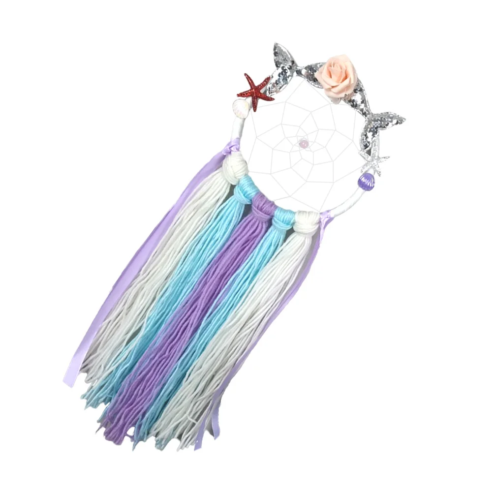 

Mermaid Dream Catcher Hanging Pendant Bedroom Wall Decor Handmade Flower Birthday Gift Home Decoration Room