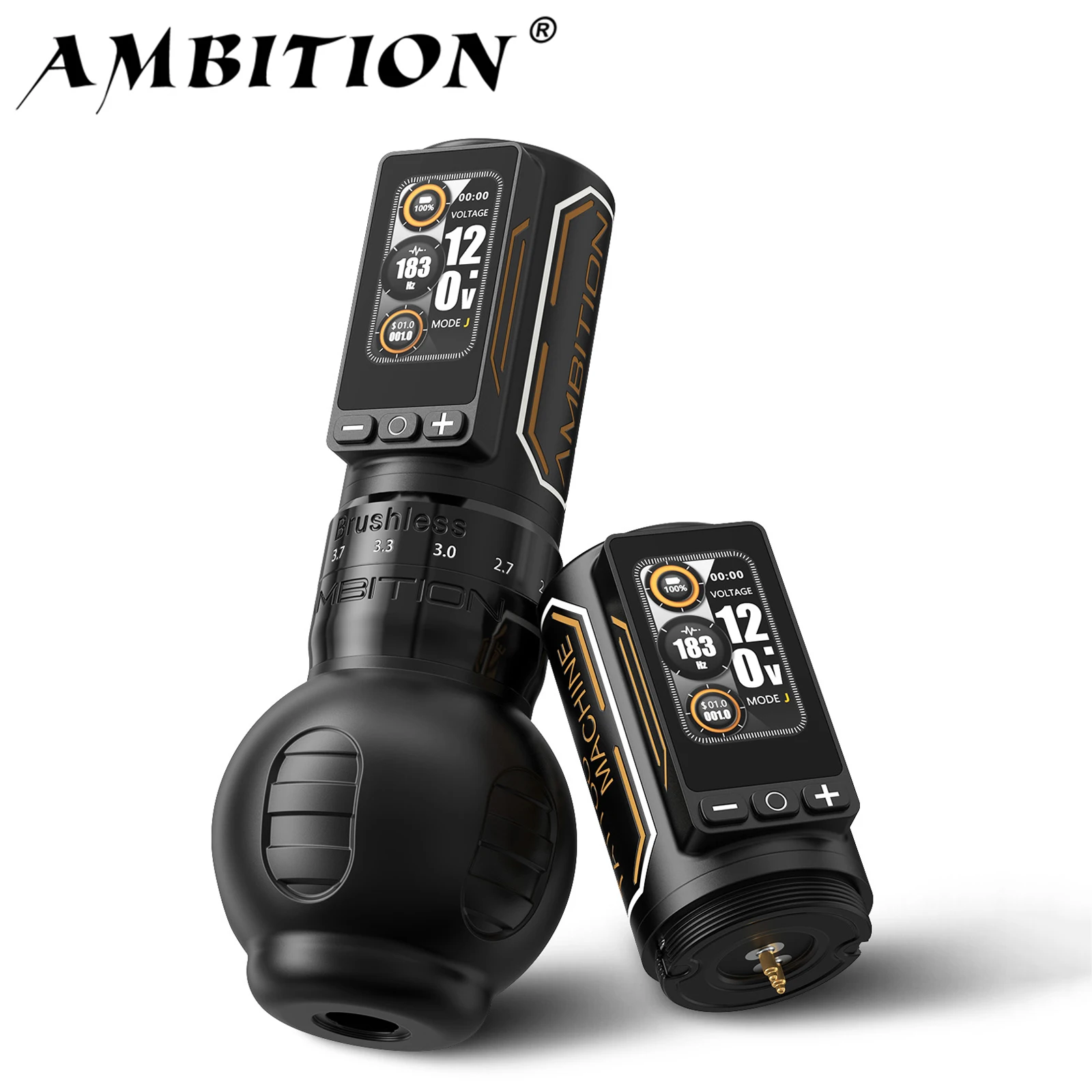 Ambition Ninja Max 280 Wireless Tattoo Machine 2.4mm-4.5mm Adjustable Stroke 54mm+34mm Grip Brushless Motor 2400mAh Battery Pen