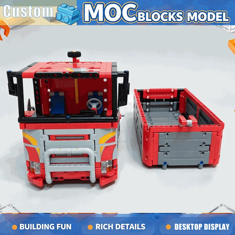 1230PCS Red Hook Lift Truck Building Blocks Technical Cargo Vehicle Model DIY Assembly Set Detailed Construction Display Gifts