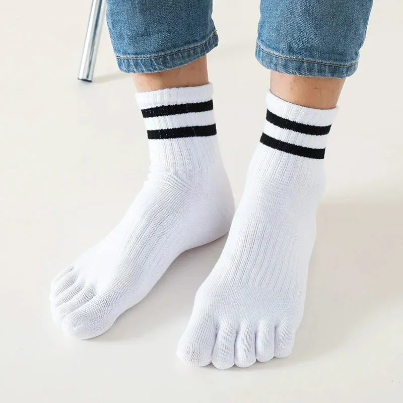 1/5 أزواج رجل خمسة أصابع الجوارب القطنية مخطط الصلبة عادية امتصاص العرق المضادة للبكتيريا الدافئة لينة مطاطا تو الجوارب القصيرة #2