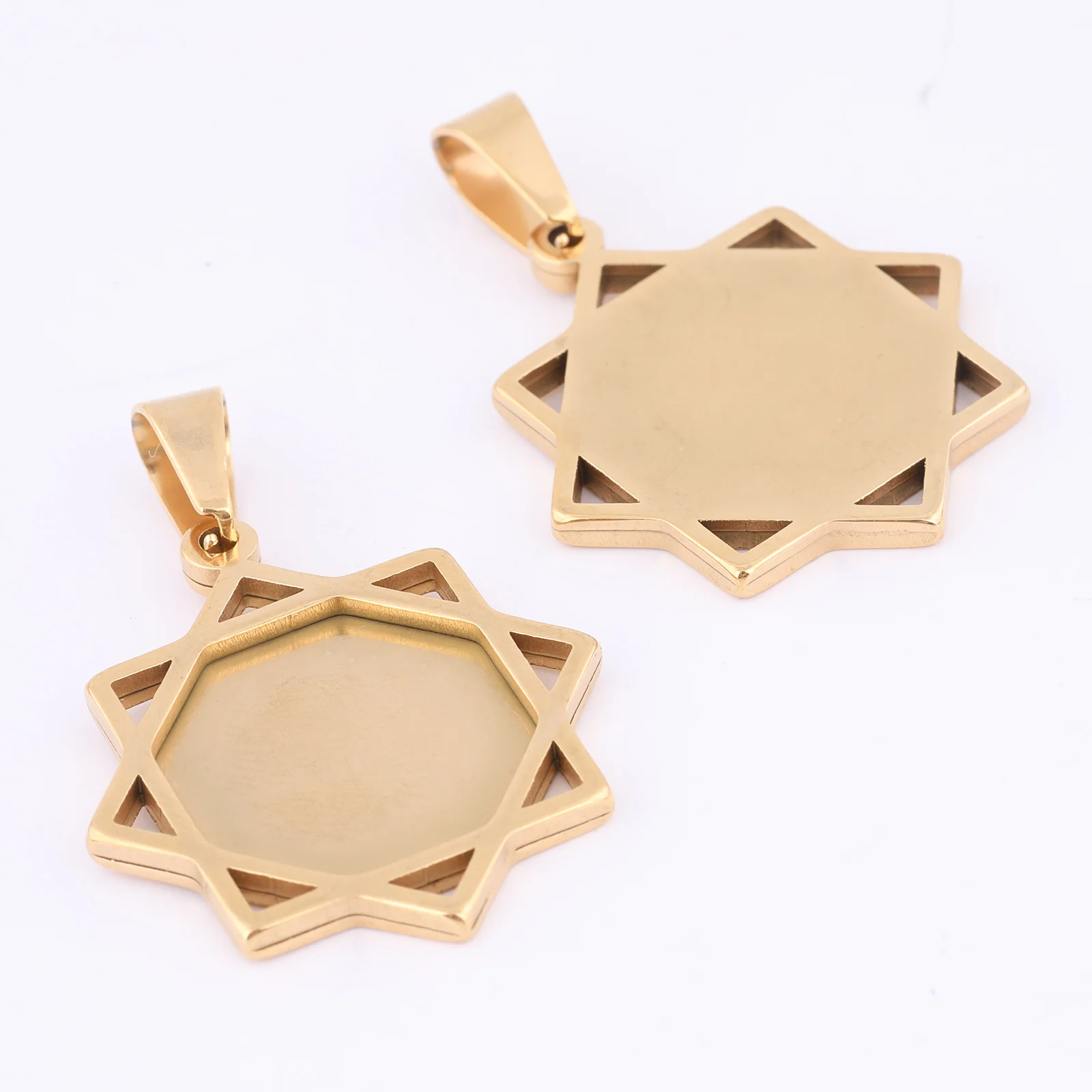 5pcs Stainless Steel Gold Plated Hexagon Cabochon Setting Trays 20mm Bezel Pendant Base Blanks For Neckalce Jewelry Making