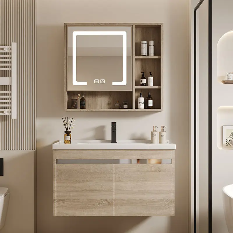 Modern simple wood grain honeycomb aluminum bathroom cabinet toilet washstand ceramic integrated basin combination washbasin