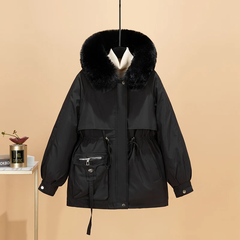 

2025 Female Outwear Hood Jacket Winter Coat For Women Warm Drawstring Padded Parkas Korean Casual Streetwear
