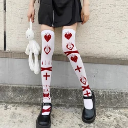 Fashion Sexy Strawberry Cross Print Over-The-Knee Stockings Female Japanese Two-Dimensional Bear Lolita Thigh Velvet Stockings