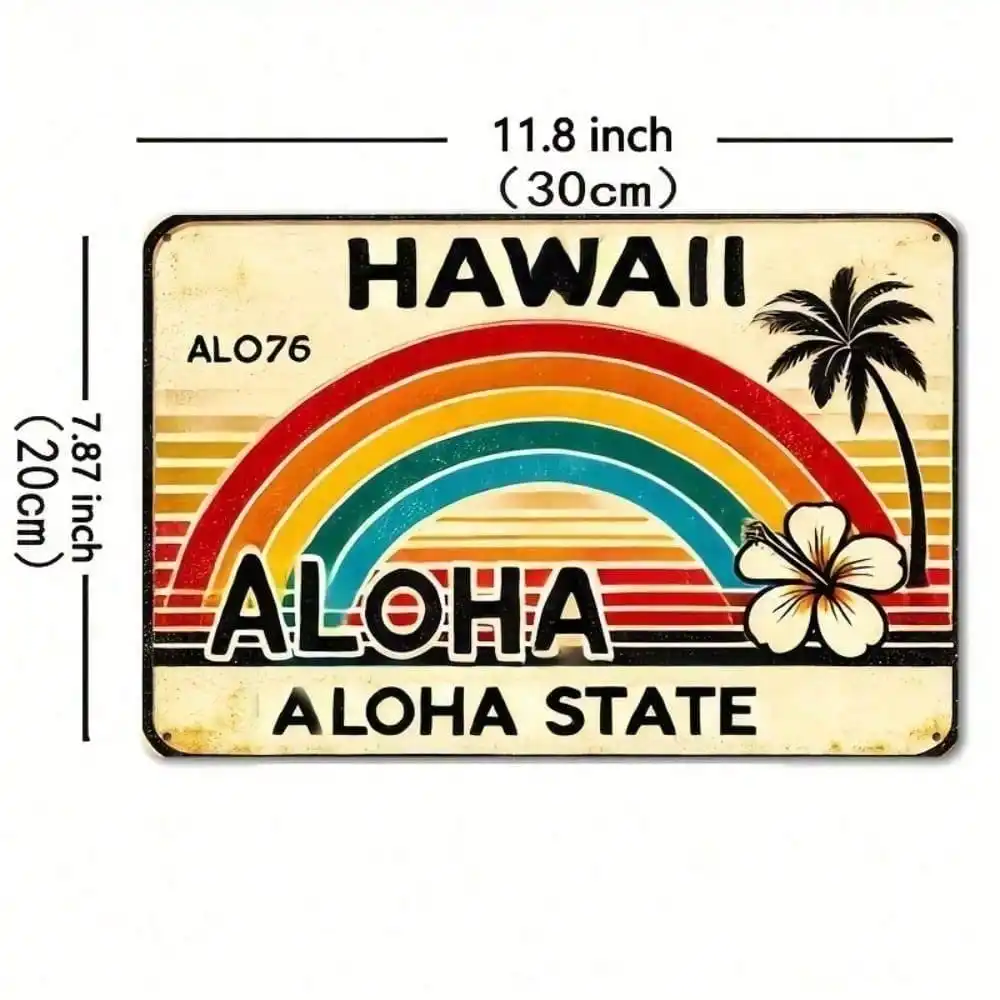 CIFBUY Vintage Hawaii Retro Aluminum Wall Art Waterproof Durable Metal Sign for Beach Bar Kitchen Decor