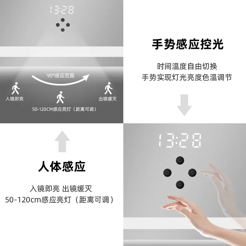 Smart bathroom wall-mounted led  anti-fog bathroom toilet with light toilet washstand mirror wall-mounted