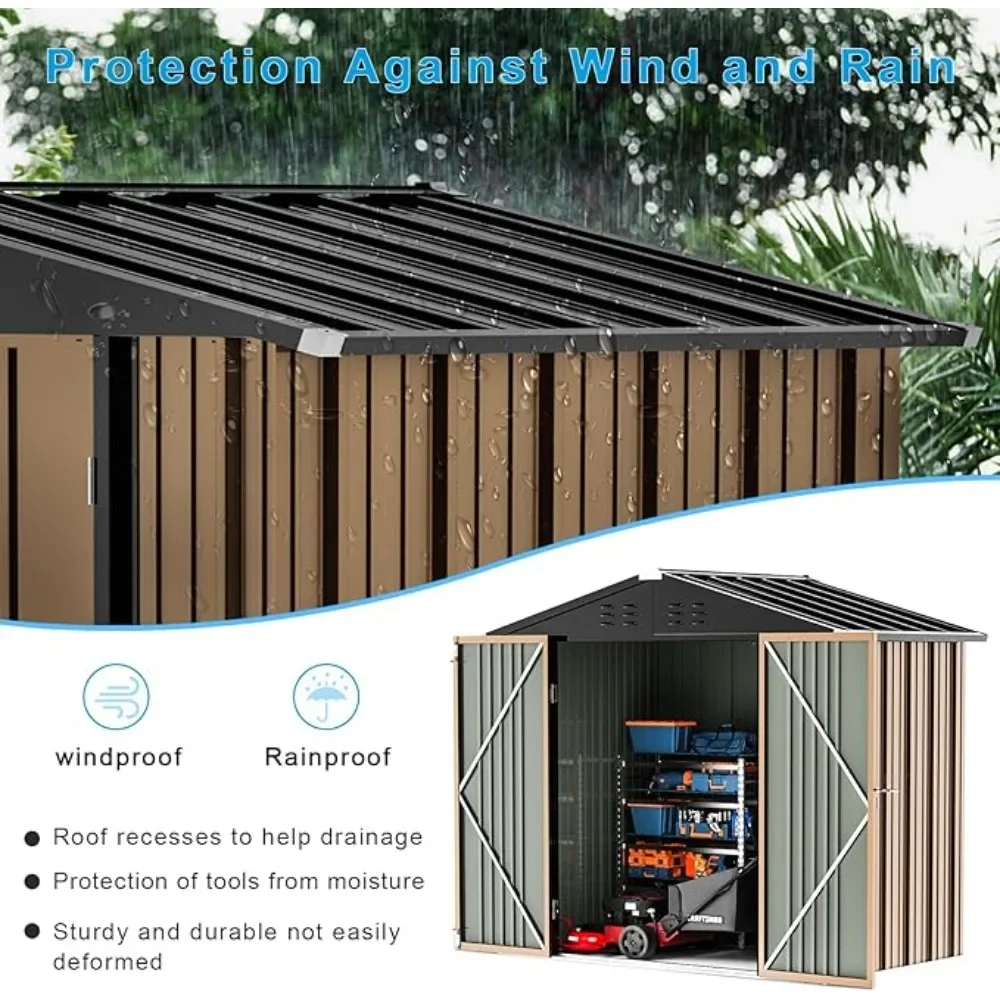 Outdoor Storage Shed, 6x8 FT Utility Tool Shed Storage House with Lockable Door, Steel Anti-Corrosion Garden Shed Outdoor Metal