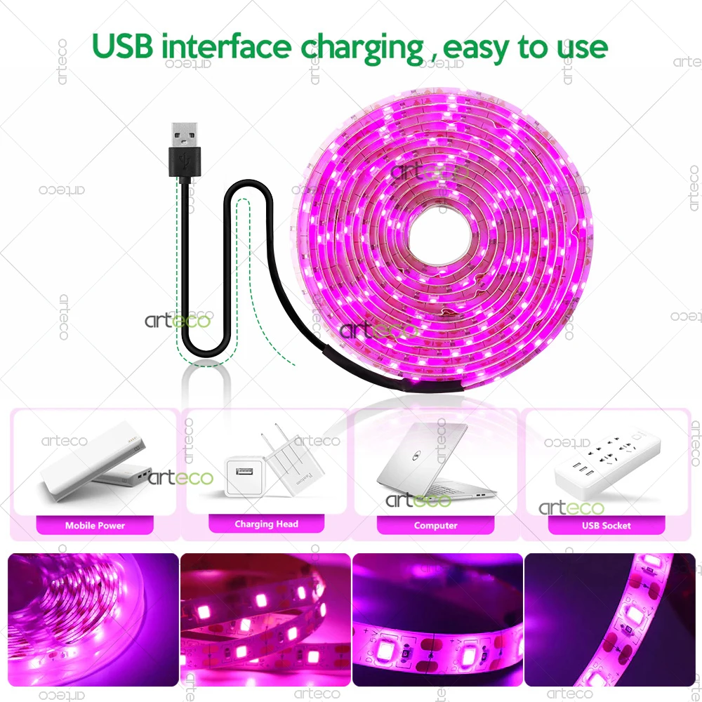 USB Led Plant Grow Light With Battery Box,Full Spectrum 5V Grow Light Strip 2835 Led Phyto Lamp For Plants Greenhouse Hydroponic