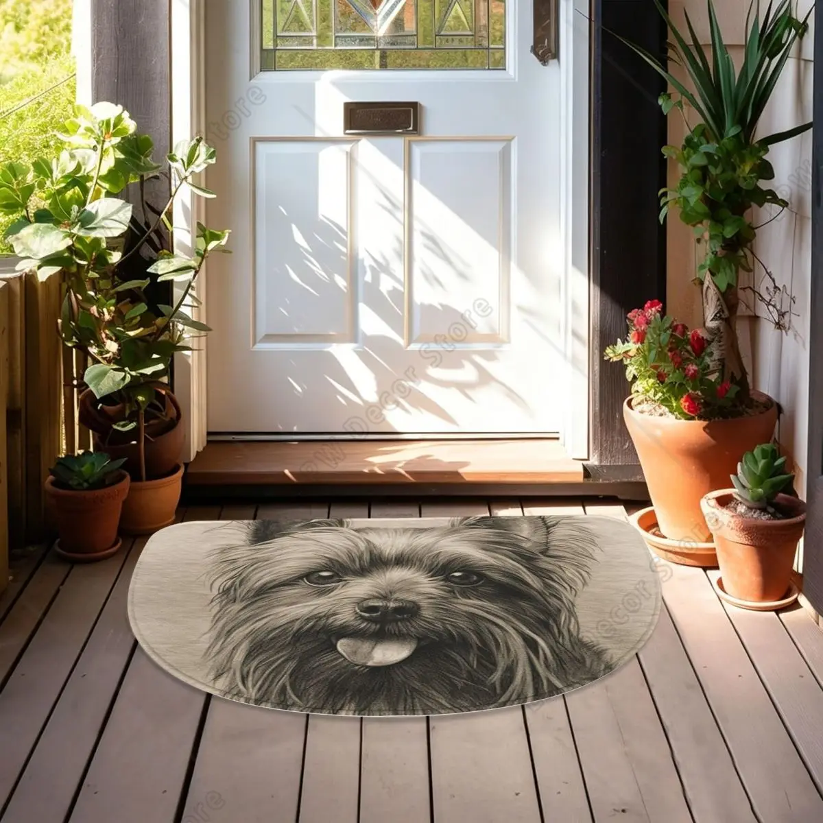 The Adorable Yorkshire Terrier Dog Soft Flannel Half Round Doormat Non Slip Bathroom Mat Absorbent Floor Carpet for Home Bedroom