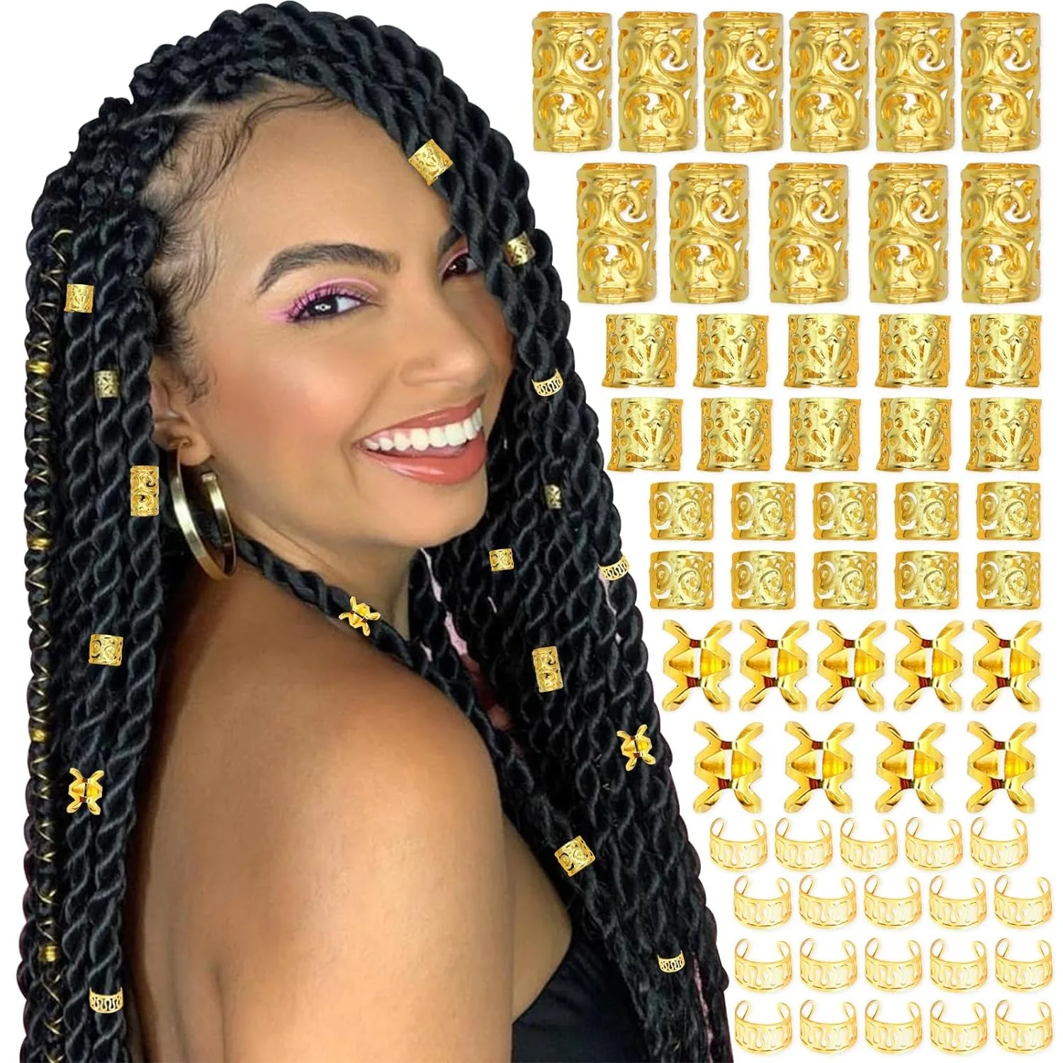 50pcs Dreadlock Hair Rings - Stylish Alloy Hair Accessories Loc Hair Jewelry for Braids for Girls and Women