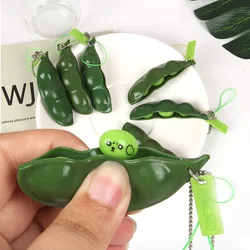 10Pcs Cute Squeeze Peas Beans Keychain Fidget Stress Adult  Toys for Kids Adults Birthday Party Favors Pinata Fillers Gifts