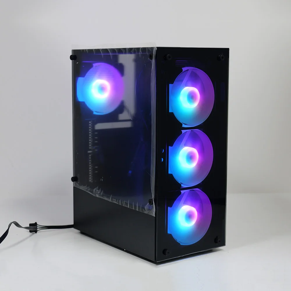 MANMU Casing Komputer Gaming Pc Kabinet Meja Casing Komputer Pc Gaming Rgb untuk Casing Pc Gaming Gamer-dengan 4 Kipas