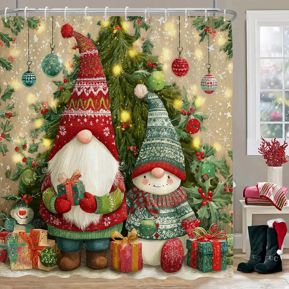 

Christmas Shower Curtain, Bathroom Decoration , elves Christmas Shower Curtain, Merry Christmas Shower Curtain with Hooks
