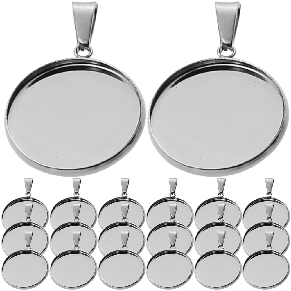 

40 Pcs Buckle Bottom Bracket Earring Making Base Round Pendant with Loop Hanger Necklace Charm DIY Tray Stainless Steel