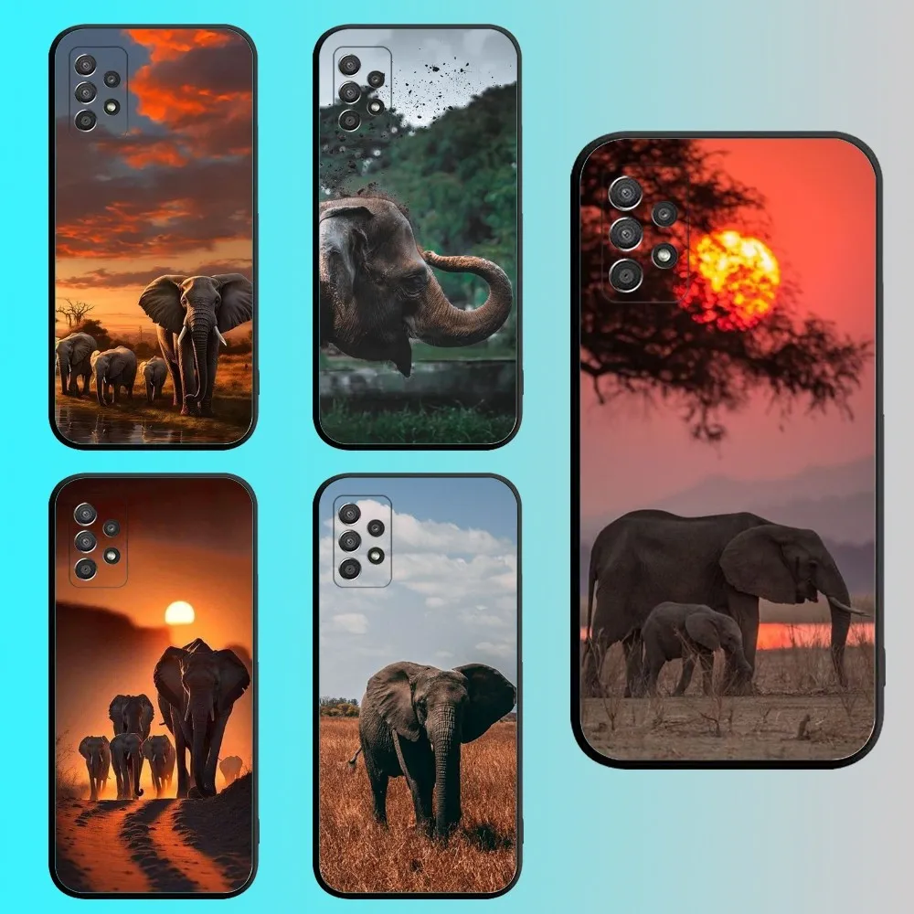 Animal Elephant Phone Case For Samsung S 25,24,21,22,23,30,20,Ultra,Plus,Fe,Lite,Note,10,9,5G Black Soft