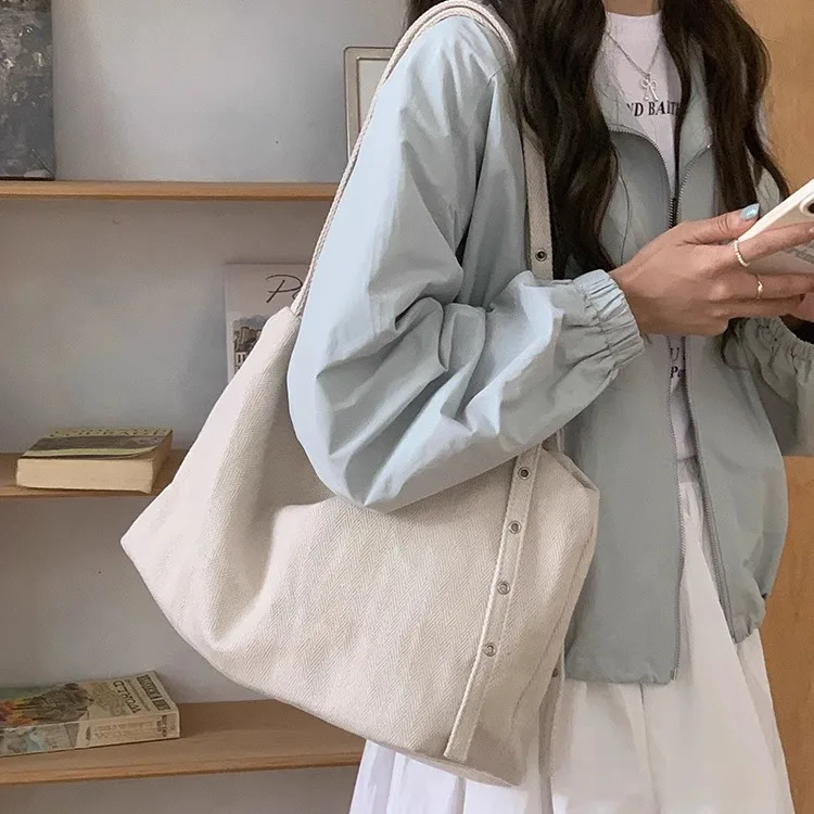 

Korean Sle Lazy Canvas Tote Bag Large Capaci Single oulder Student Commuter Bag 2025 New Summer Pure Color Handbag