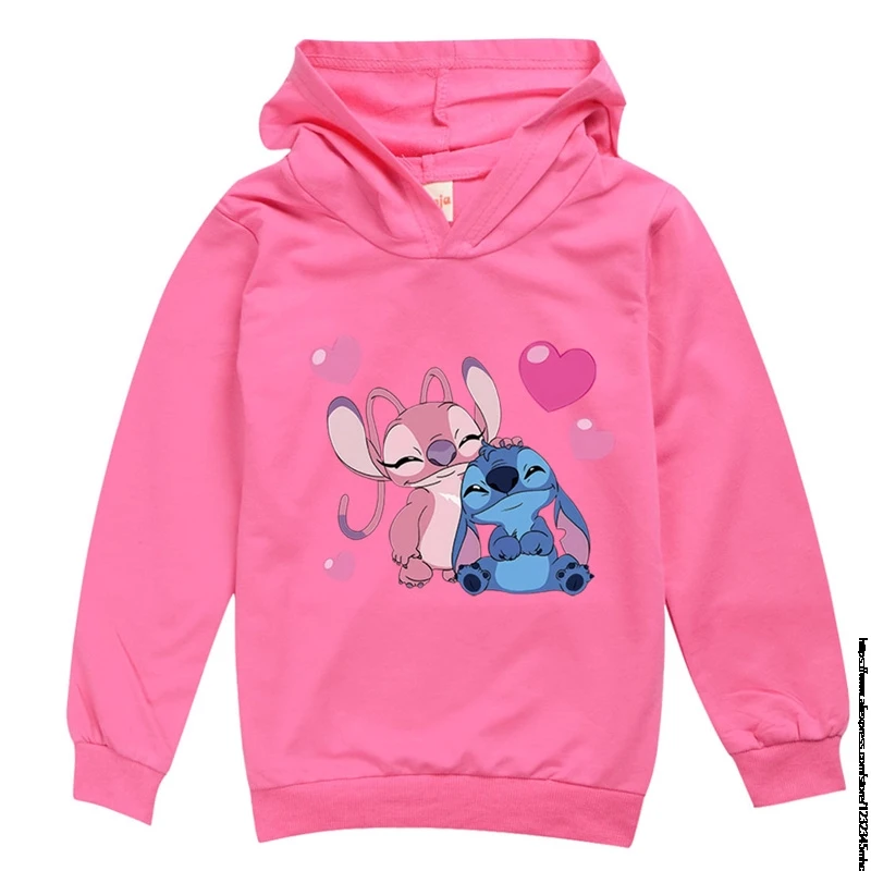 Sudadera con capucha de Lilo y Stitch para niño y niña, ropa de manga larga con estampado de dibujos animados, regalo de Navidad, primavera, 1-16 años