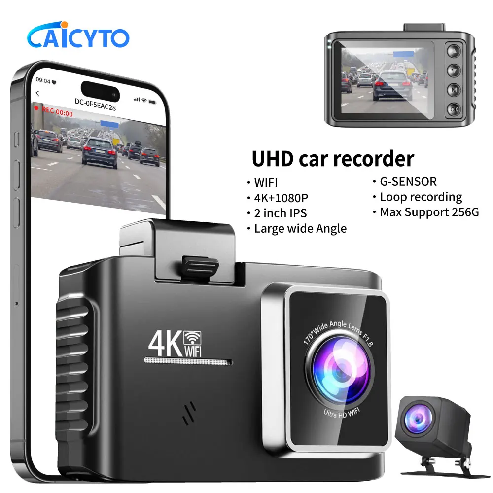 

Dual Lens GPS WiFi UHD 4K 2Inch IPS Car DVR Dashcam Car Camera Front Rear Super Night Vision Loop Recording Vehicle Accessories