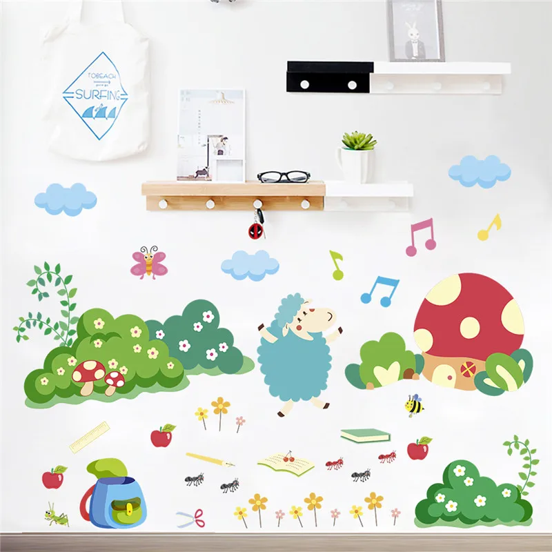 Happy Sheep Enjoy Music Wall Sticker For Kids Room Bedroom Decoration Animal Mural Art Diy Pvc Home Decals