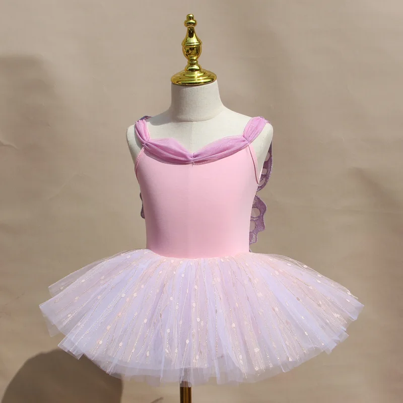 لينة ومريحة للأطفال الباليه ممارسة ارتداء فراشة الجنية الفتاة منتفخ تنورة مجموعة الصيف Strappy الجمباز يوتار #5