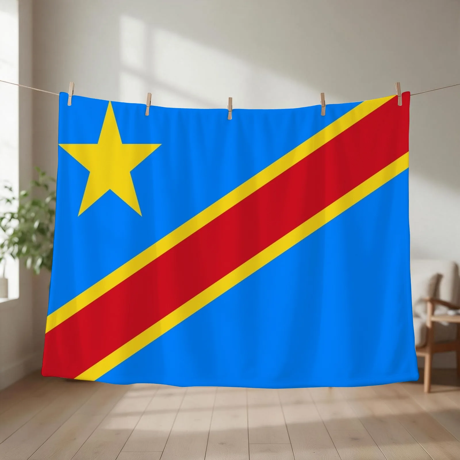 Superb Flag of the Democratic Republic of Congo and its blue, yellow and red colors. Throw Blanket Baby Summer Blankets
