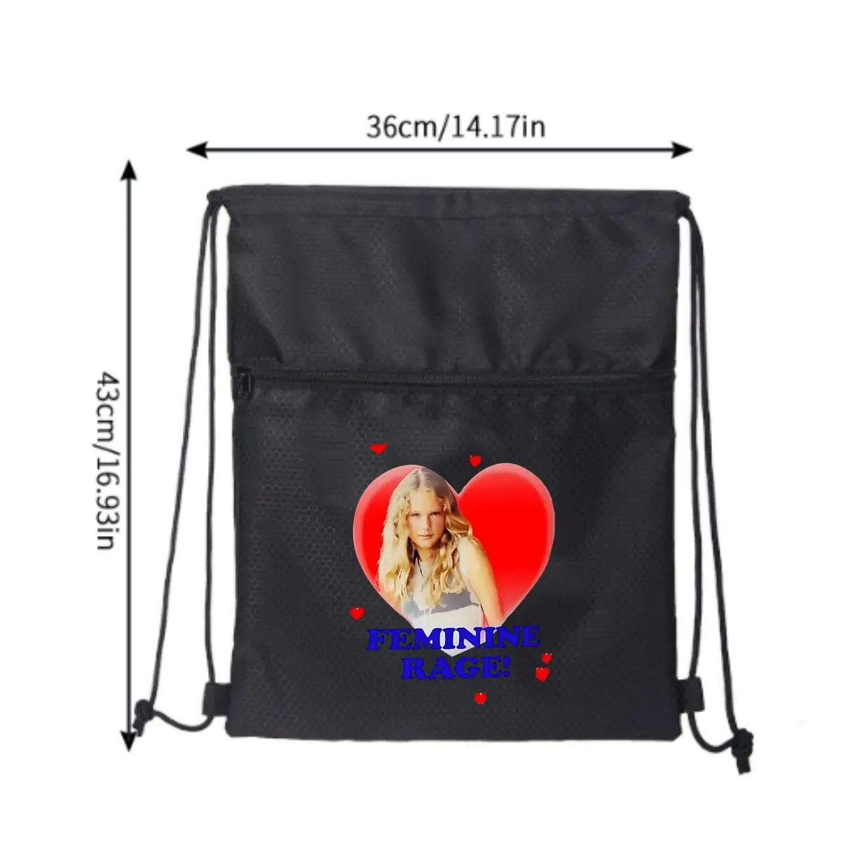 Feminine Rage! with Heart and Figure Black Draw String Bags Drawstring Backpack for Sports Gym Travel