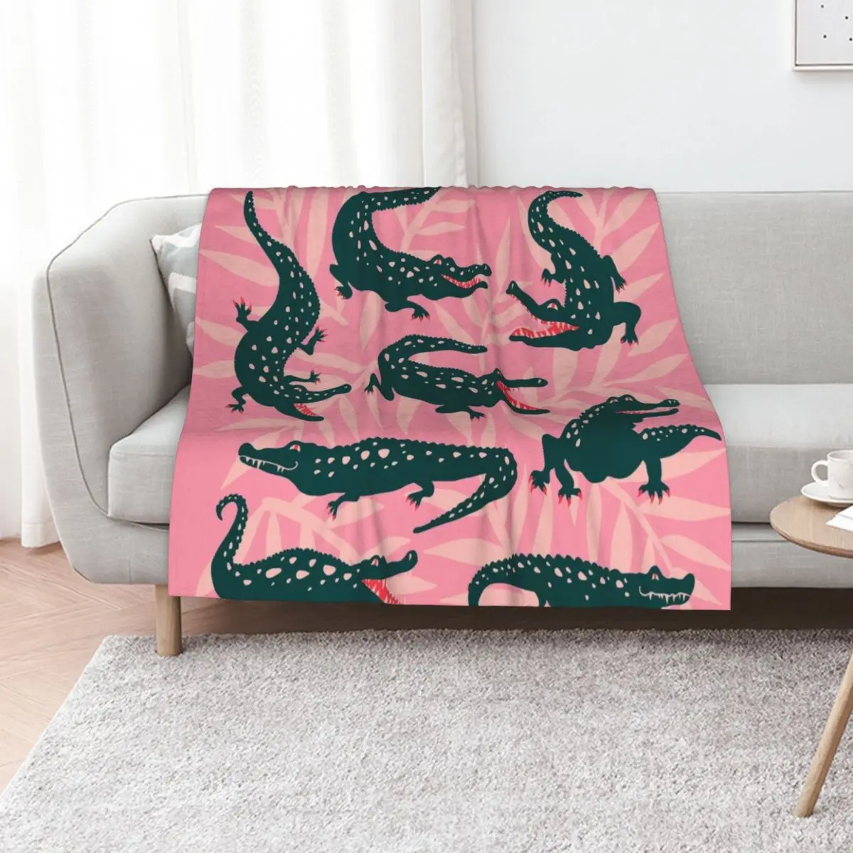 Alligator Collection a?? Pink & Teal Throw Blanket blankets ands Luxury Multi-Purpose Sofas Retros Shaggy Blankets
