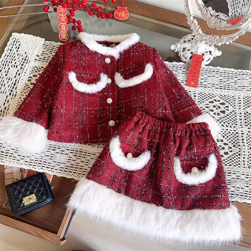 

TOY-Girls' Outfit Autumn Winter New Fashion Stylish Little Girl Quilted Jacket and Skirt Two-Piece Set
